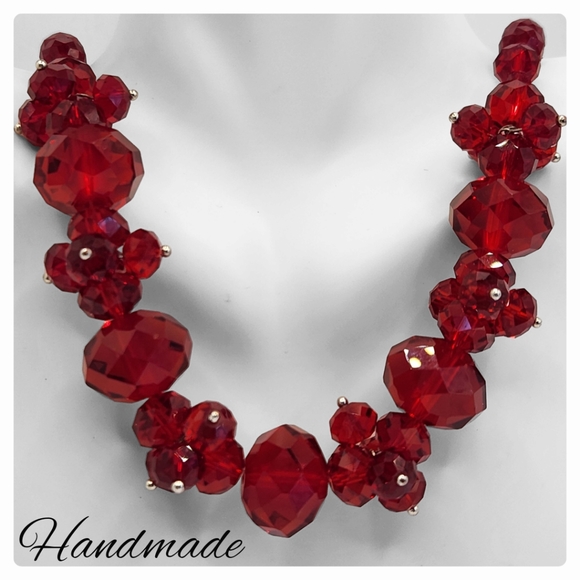 Hand Crafted Jewelry Handcrafted Ruby Red Crystal Bead Necklace